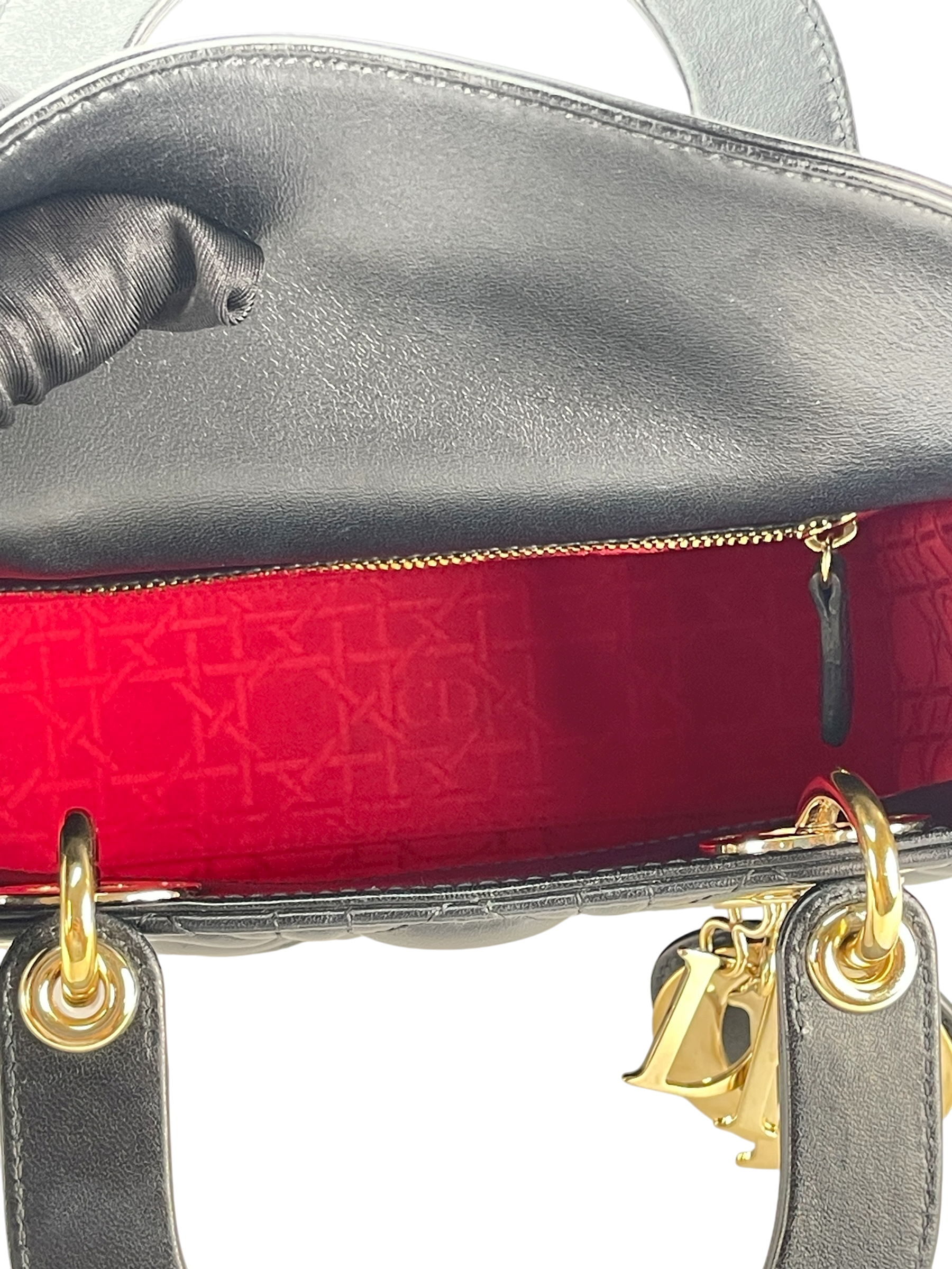 CHRISTIAN DIOR - Lady Dior Medium Lambskin Bag Black Gold Hardware