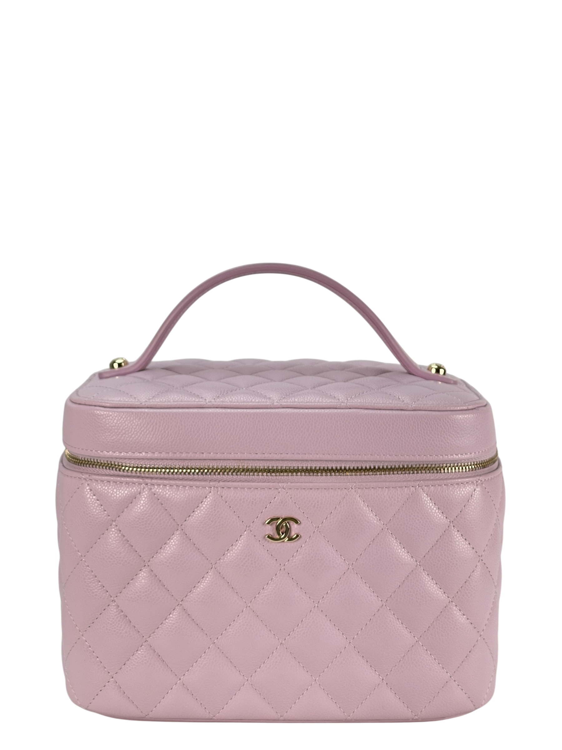 CHANEL - 24S Vanity Case Quilted Caviar Pink Gold Hardware