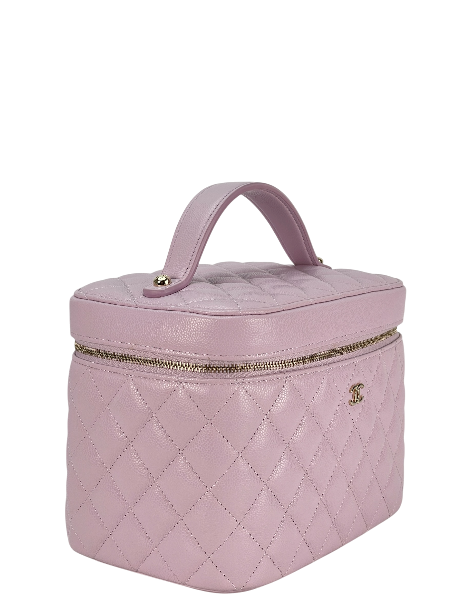 CHANEL - 24S Vanity Case Quilted Caviar Pink Gold Hardware