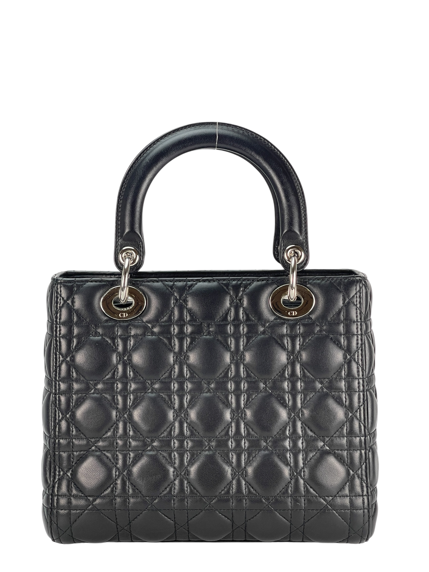 CHRISTIAN DIOR - Black lambskin Lady Dior 2way Handbag Sliver Hardware