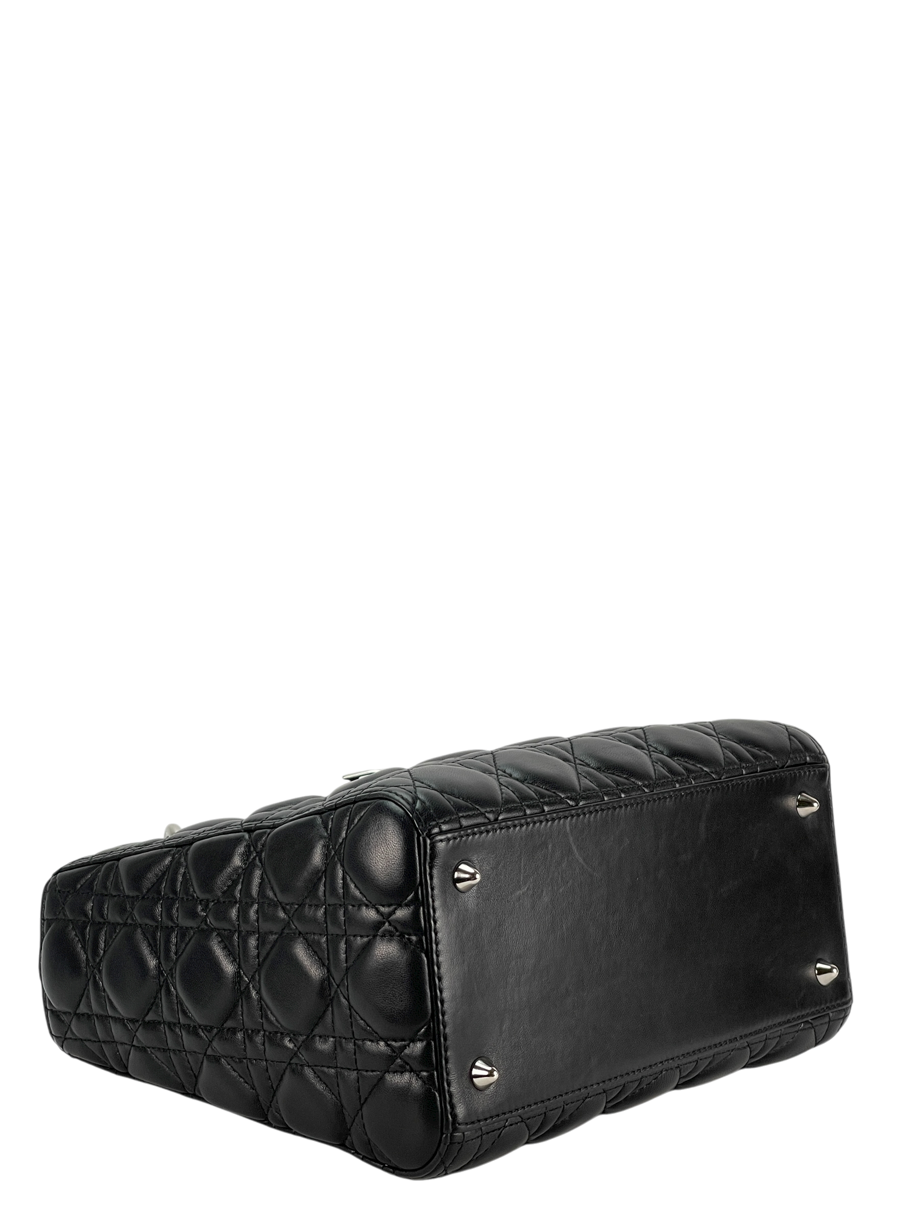 CHRISTIAN DIOR - Black lambskin Lady Dior 2way Handbag Sliver Hardware