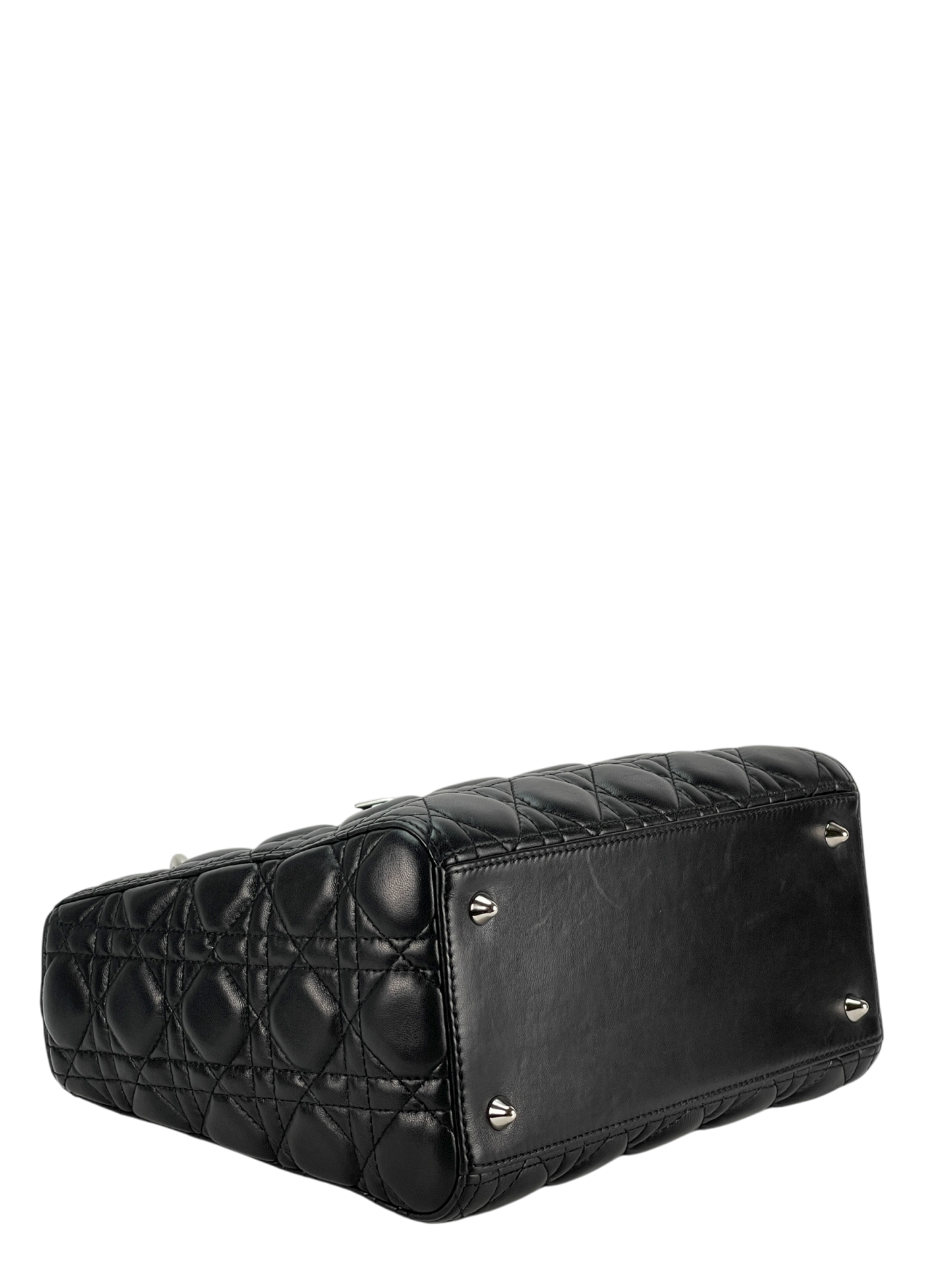 CHRISTIAN DIOR - Black lambskin Lady Dior 2way Handbag Sliver Hardware