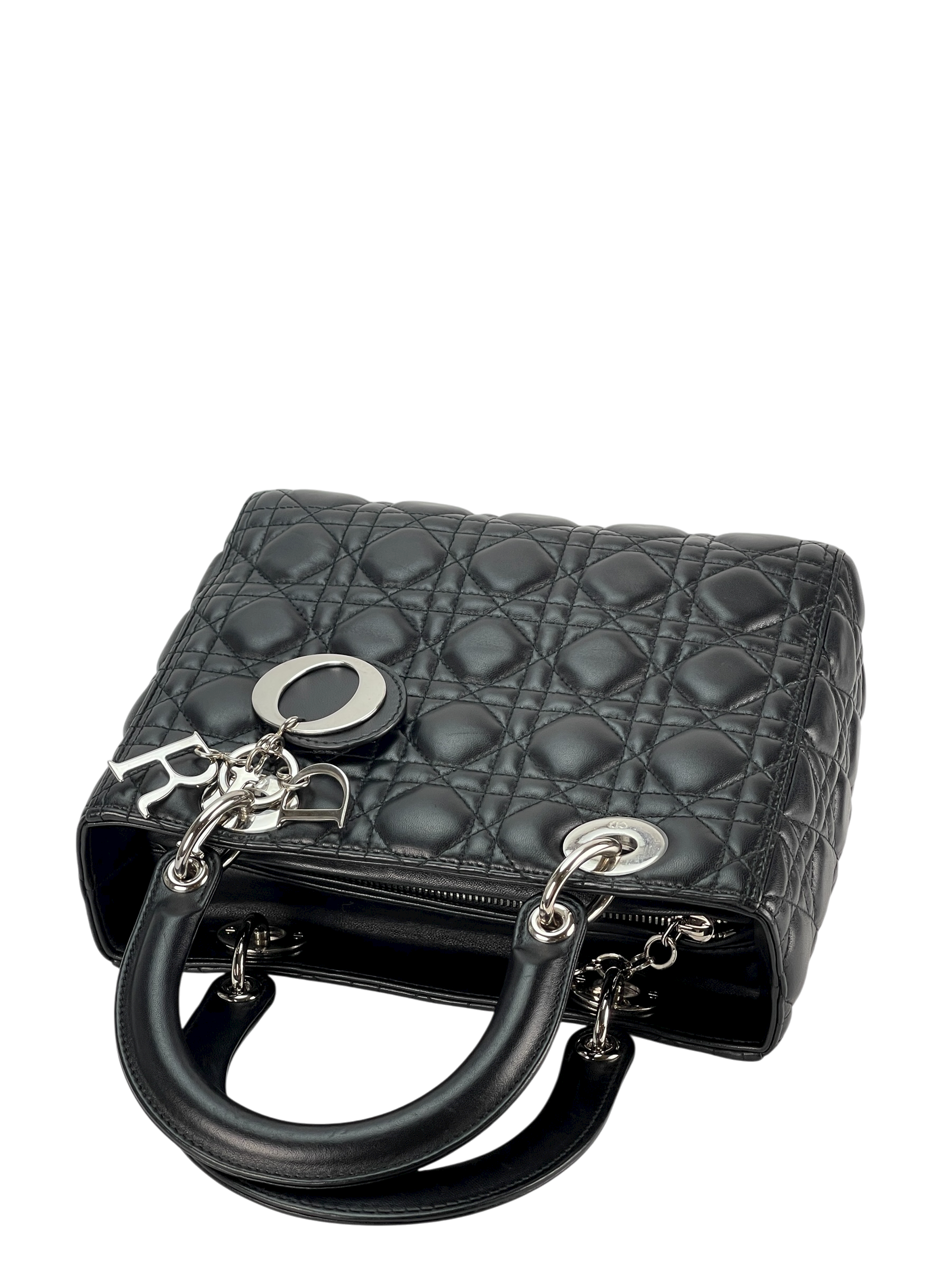 CHRISTIAN DIOR - Black lambskin Lady Dior 2way Handbag Sliver Hardware