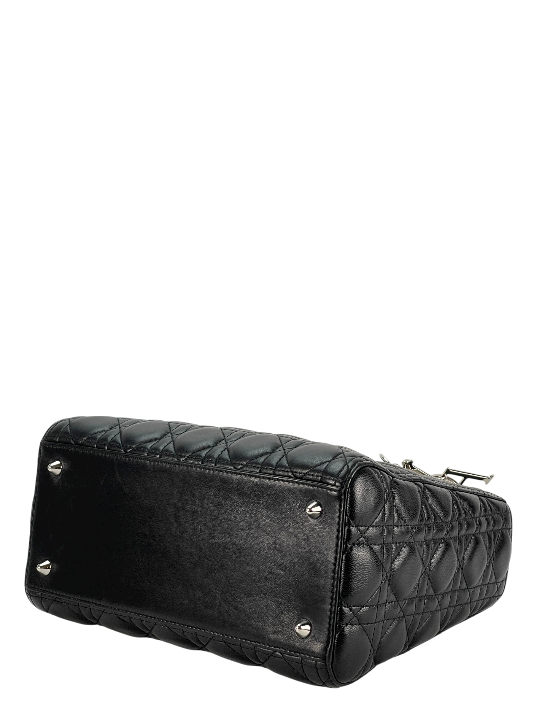 CHRISTIAN DIOR - Black lambskin Lady Dior 2way Handbag Sliver Hardware