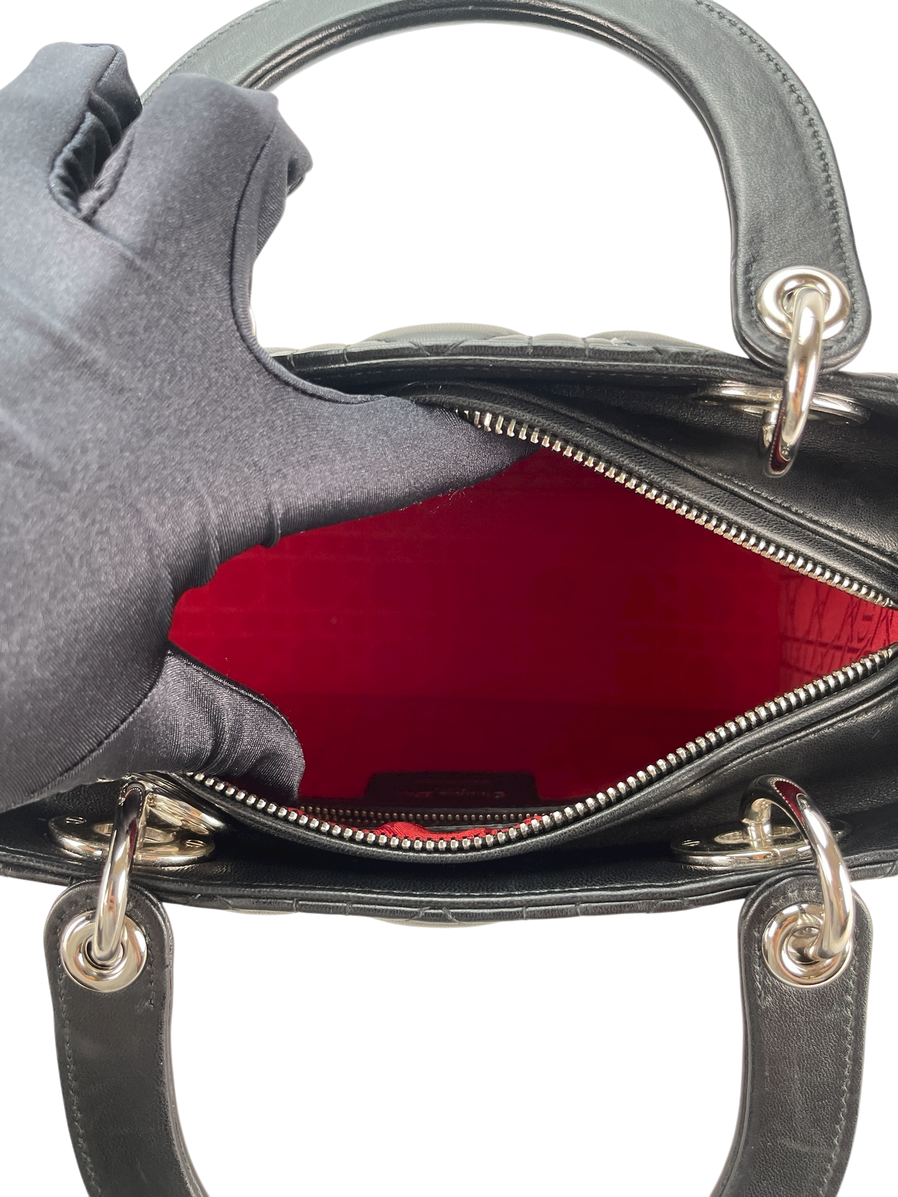 CHRISTIAN DIOR - Black lambskin Lady Dior 2way Handbag Sliver Hardware