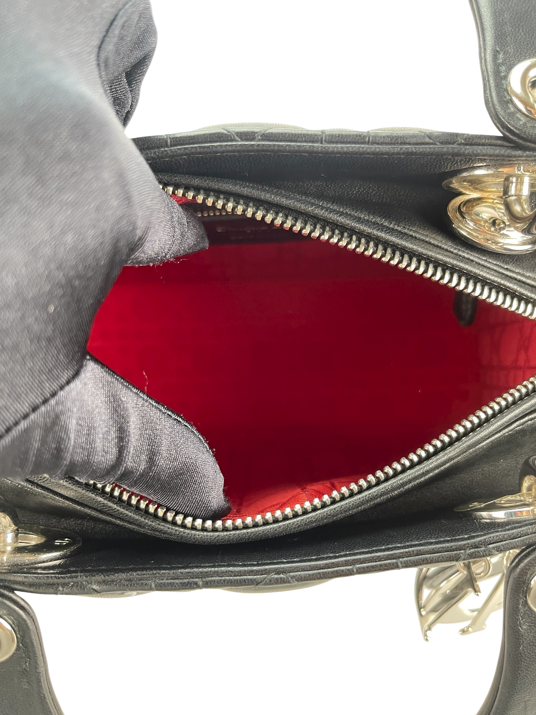 CHRISTIAN DIOR - Black lambskin Lady Dior 2way Handbag Sliver Hardware