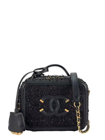 CHANEL - Black Leather Tweed CC Camera Vanity Bag