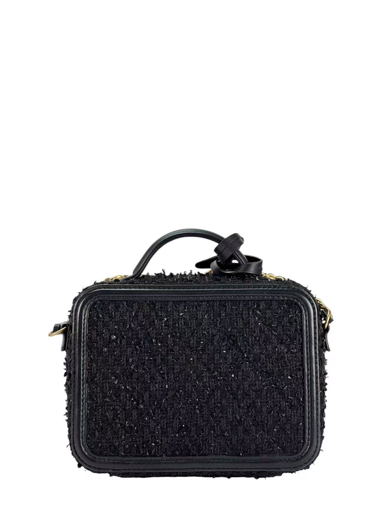 CHANEL - Black Leather Tweed CC Camera Vanity Bag