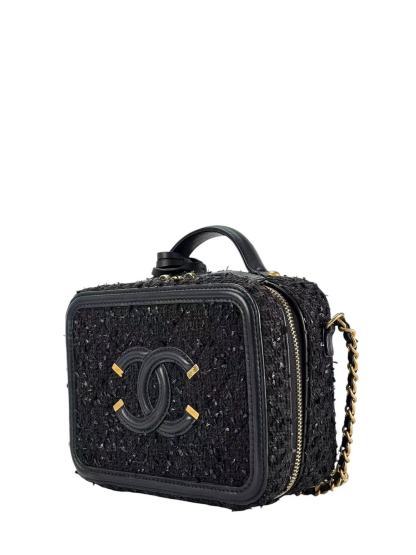 CHANEL - Black Leather Tweed CC Camera Vanity Bag