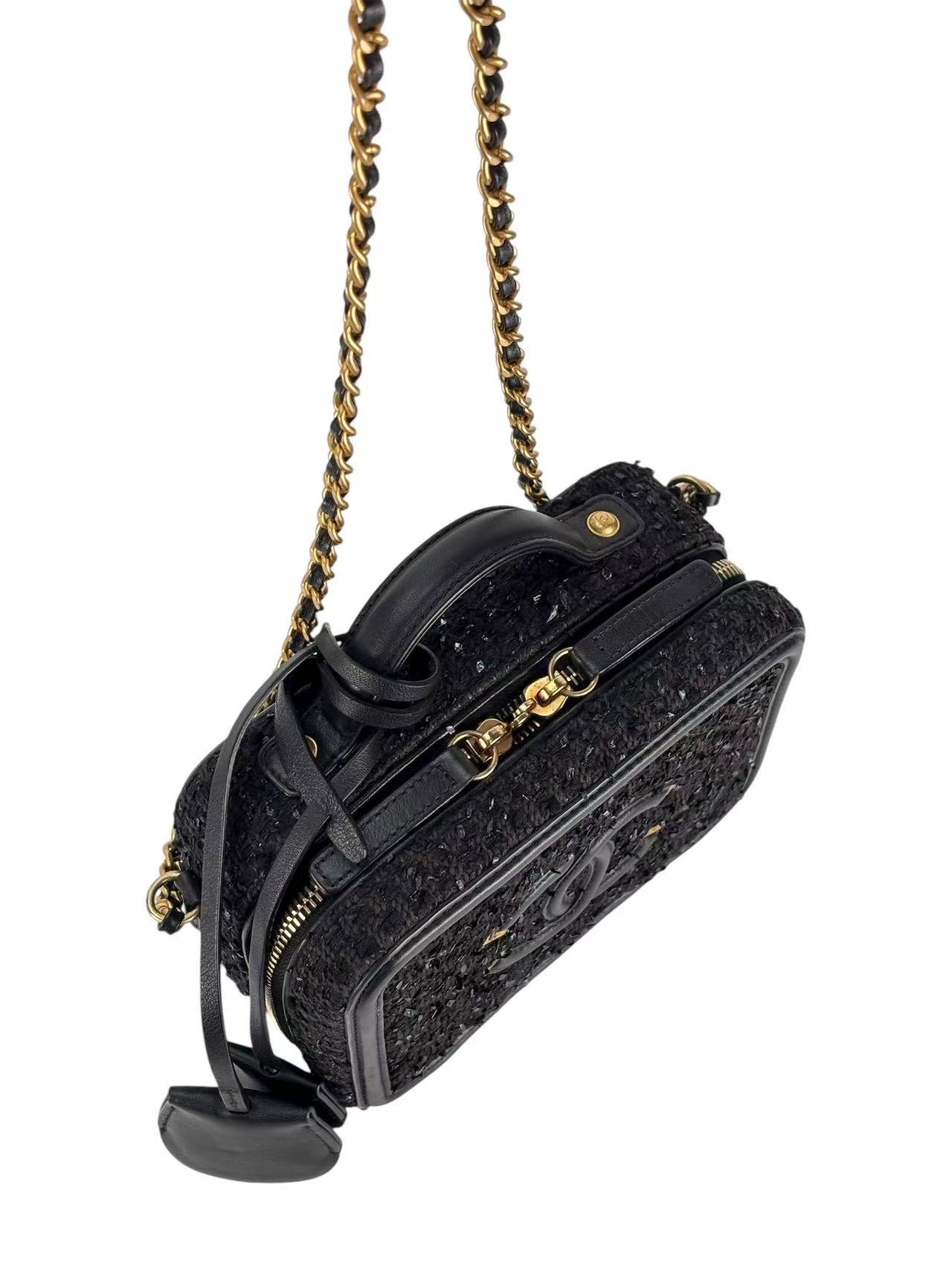 CHANEL - Black Leather Tweed CC Camera Vanity Bag
