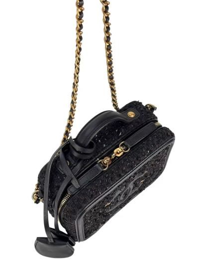 CHANEL - Black Leather Tweed CC Camera Vanity Bag