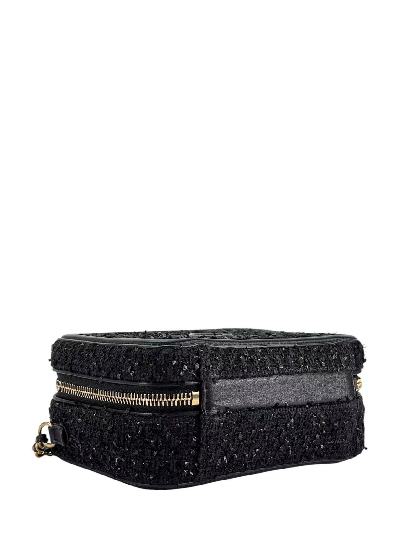 CHANEL - Black Leather Tweed CC Camera Vanity Bag