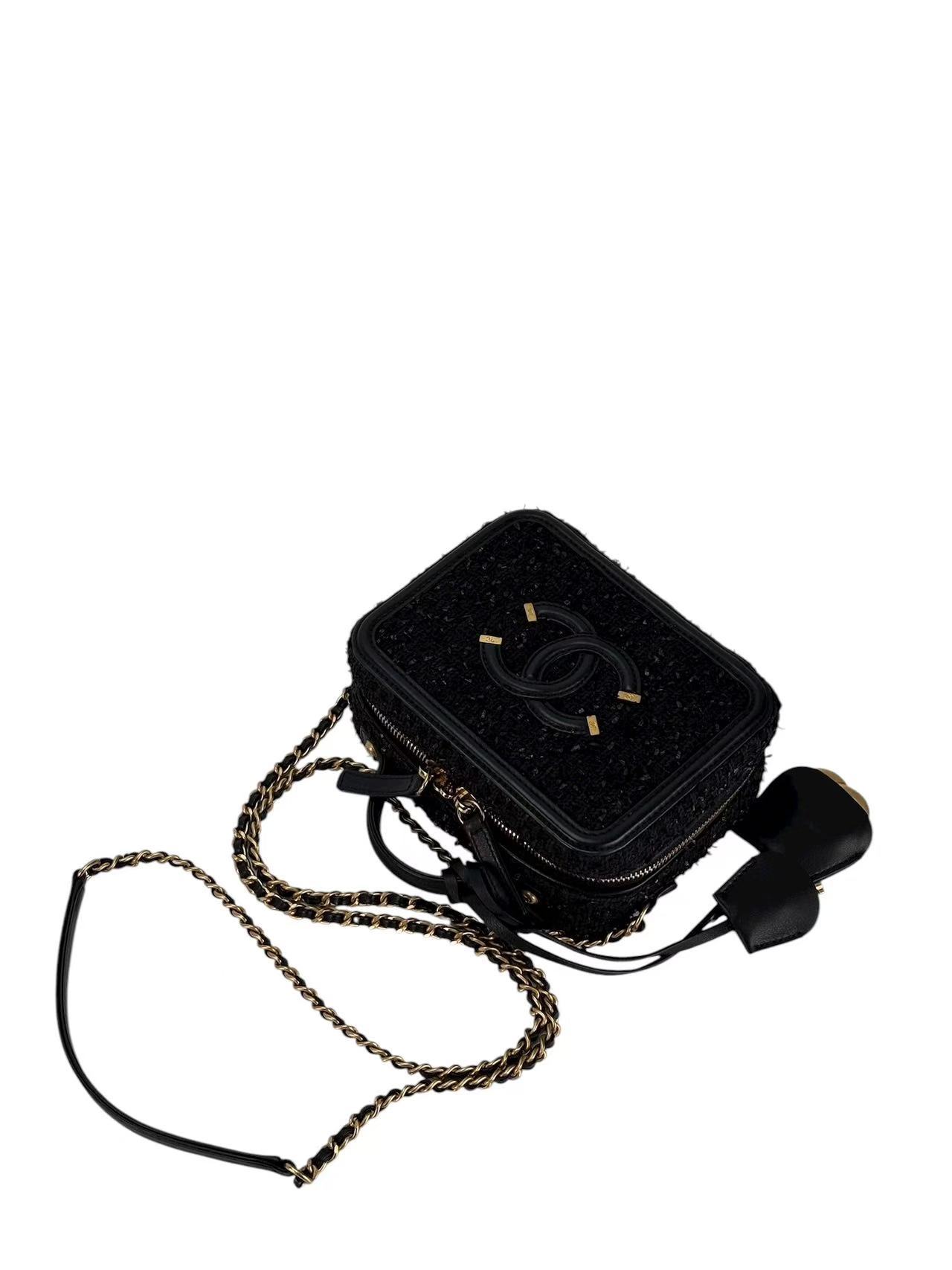 CHANEL - Black Leather Tweed CC Camera Vanity Bag