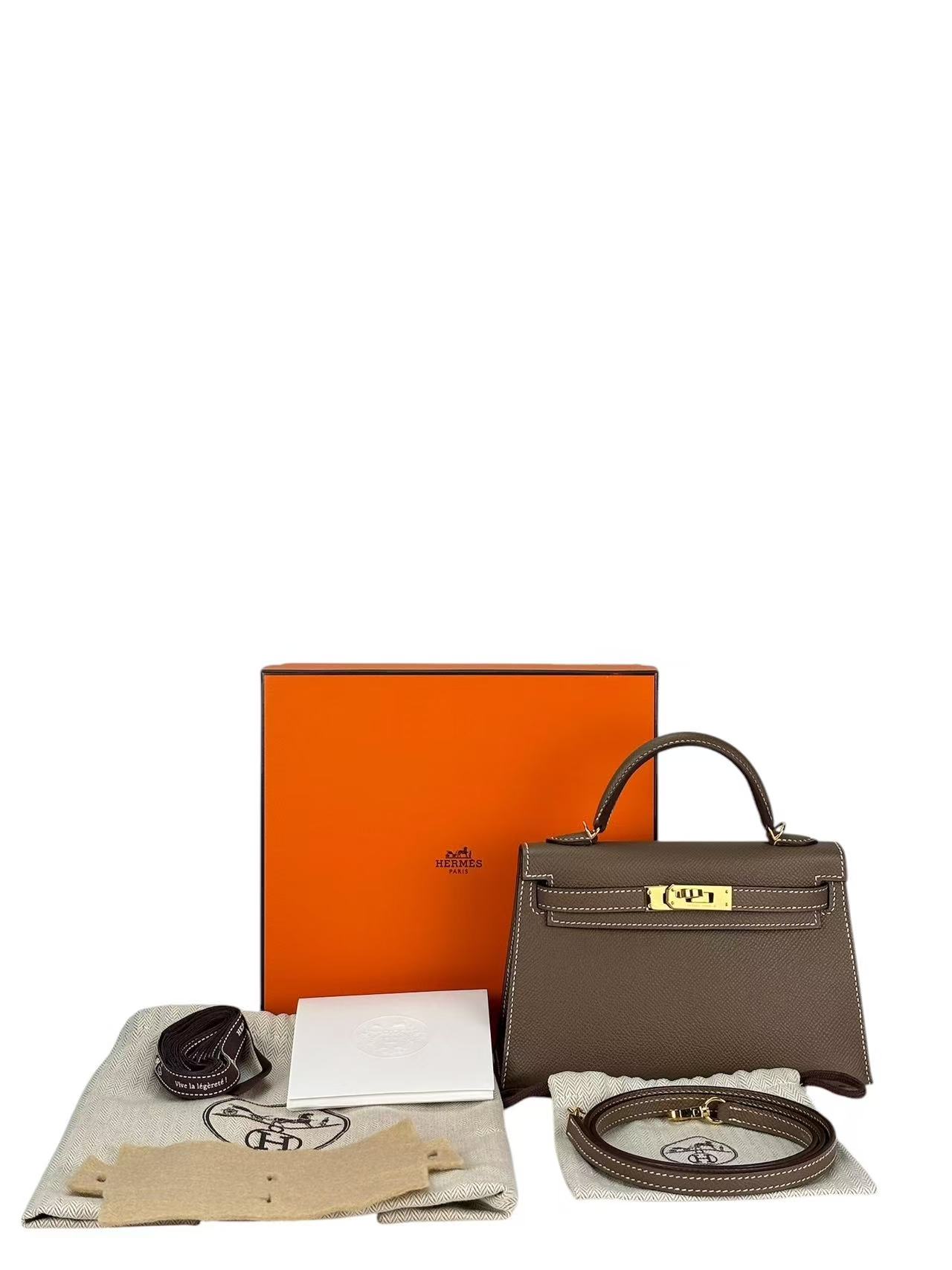 HERMES - Mini Kelly 2 Etoupe Epsom Gold Hardware
