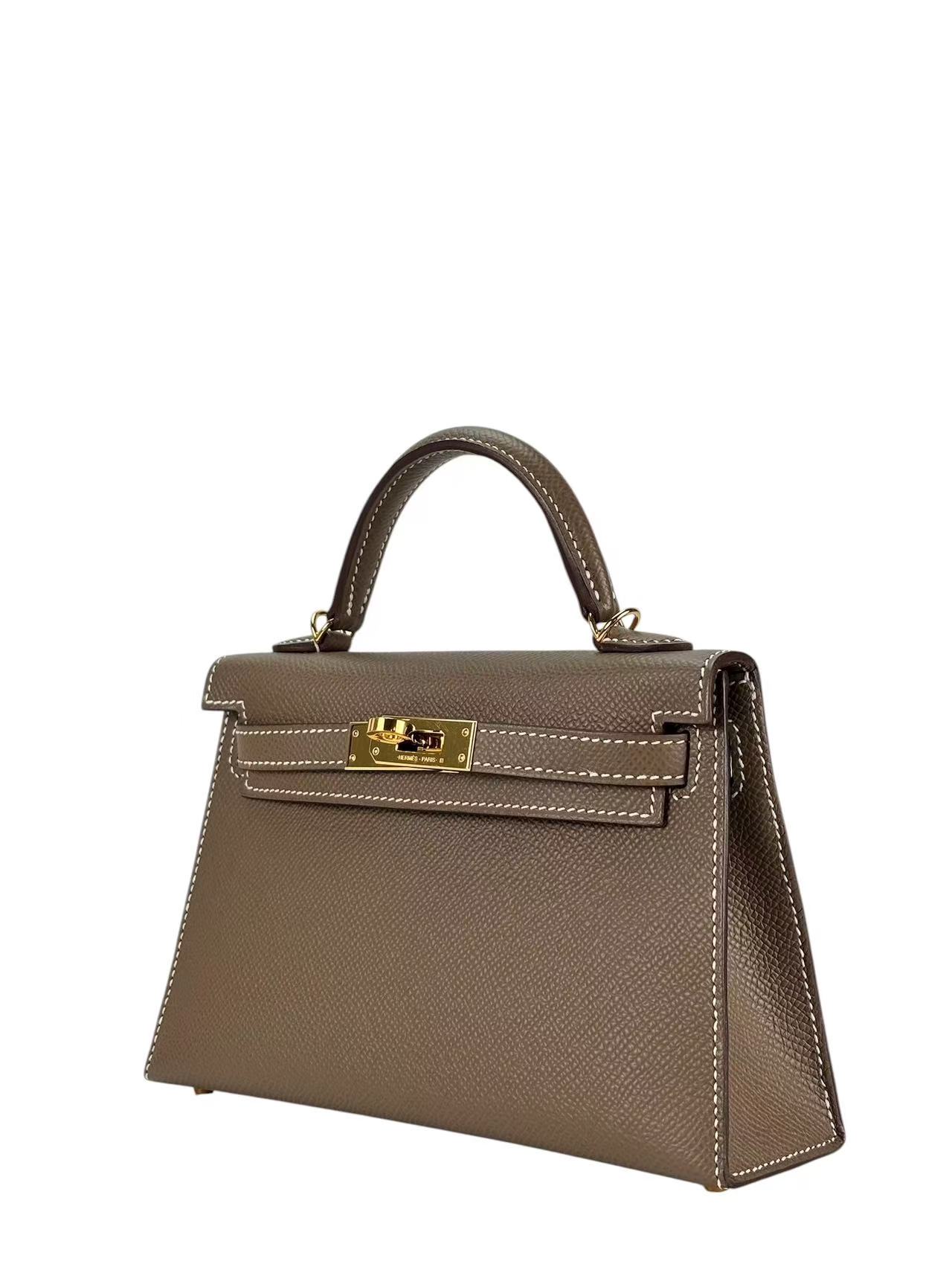 HERMES - Mini Kelly 2 Etoupe Epsom Gold Hardware