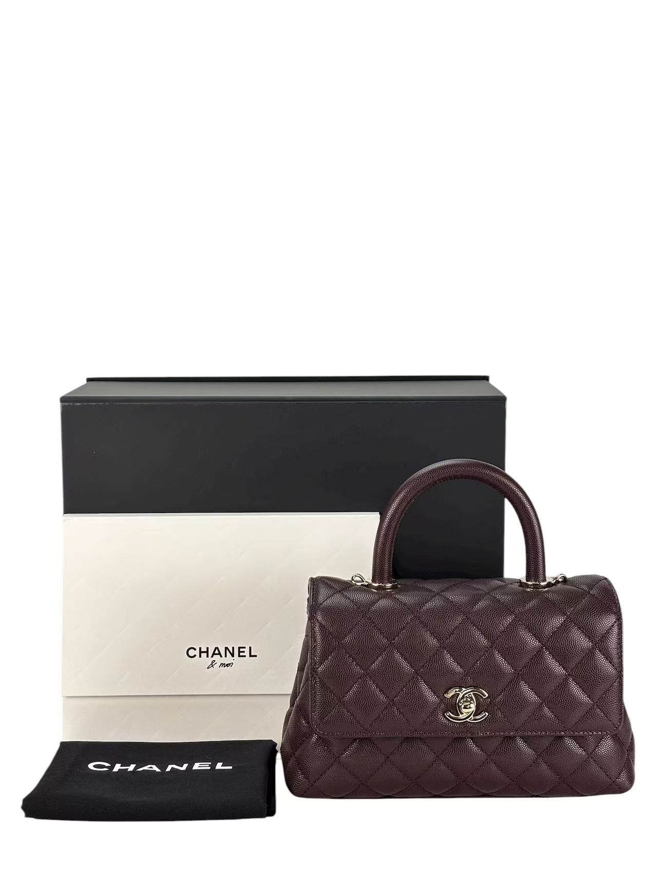CHANEL - 25A Dark Brown Caviar Skin Coco Handle Handbag