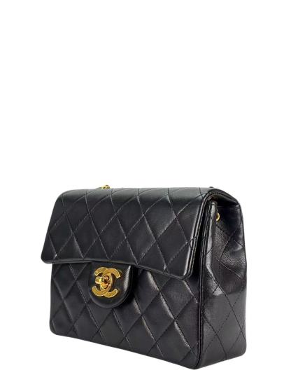 CHANEL - Black Lambskin Mini Classic Square Flap Shoulder Bag 17