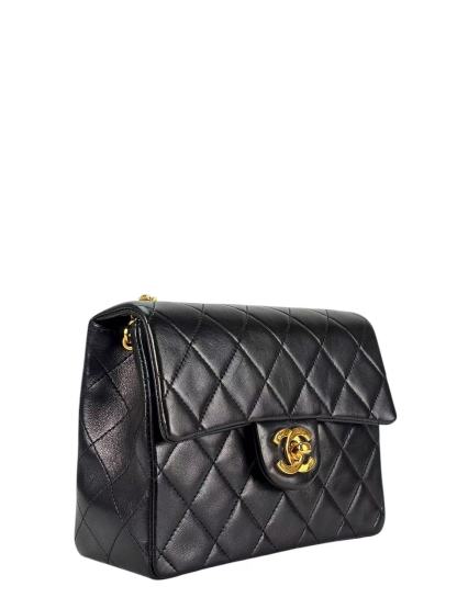 CHANEL - Black Lambskin Mini Classic Square Flap Shoulder Bag 17