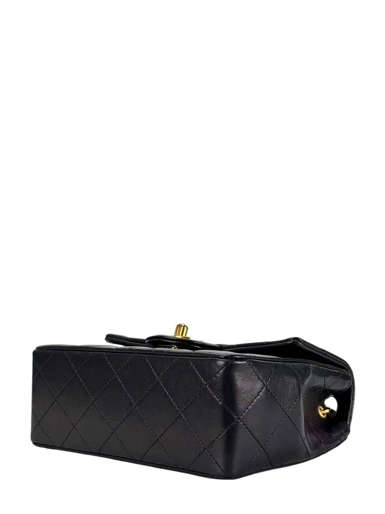 CHANEL - Black Lambskin Mini Classic Square Flap Shoulder Bag 17