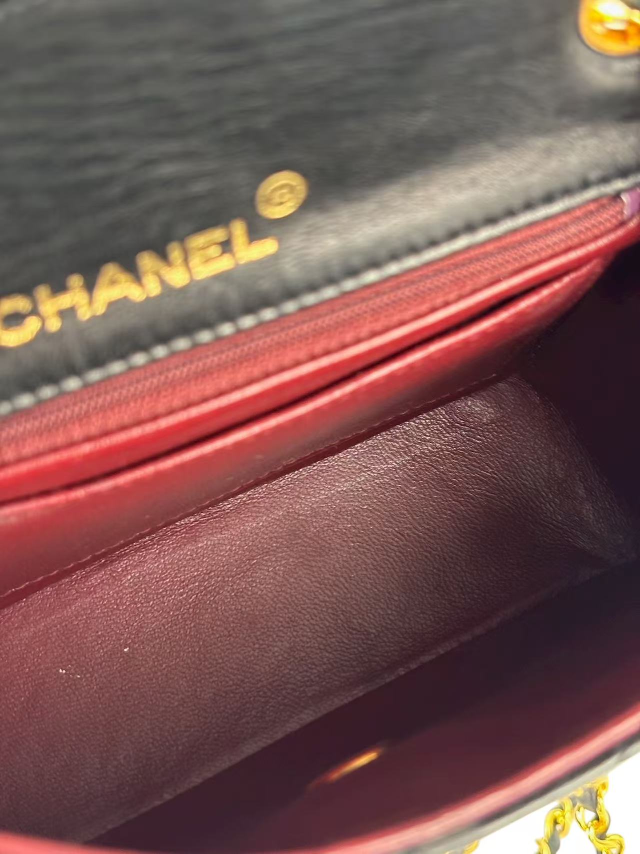 CHANEL - Black Lambskin Mini Classic Square Flap Shoulder Bag 17