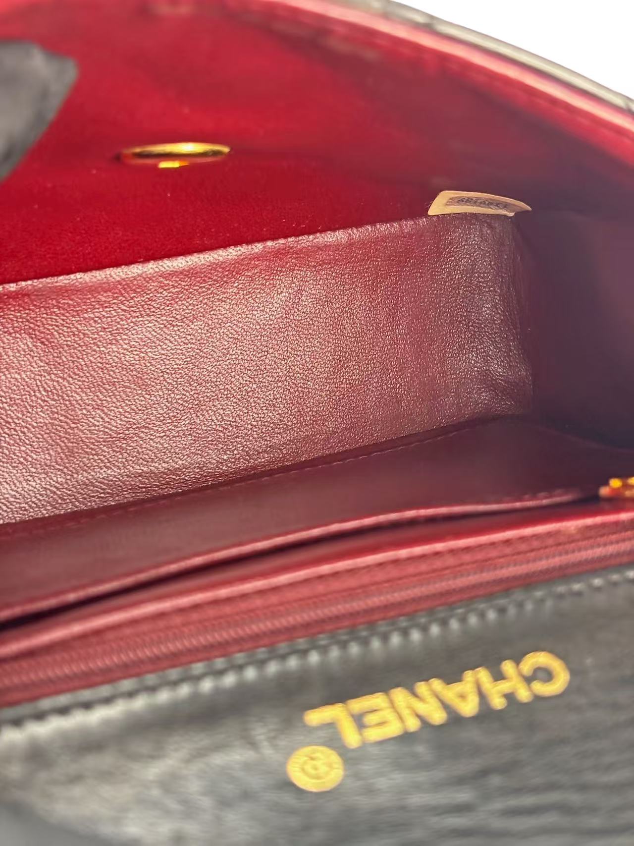 CHANEL - Black Lambskin Mini Classic Square Flap Shoulder Bag 17