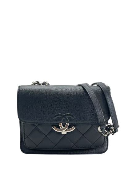 CHANEL - Black Sliver Caviar Quilted CC Box Flap Bag
