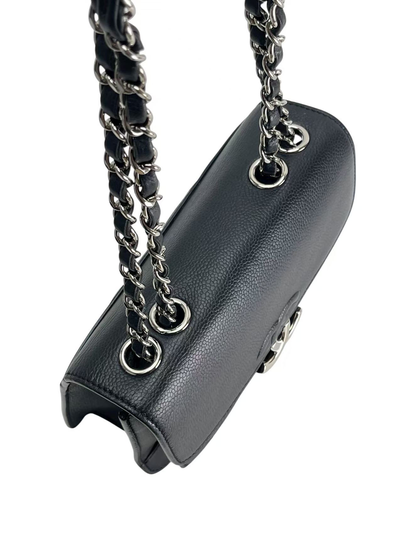 CHANEL - Black Sliver Caviar Quilted CC Box Flap Bag