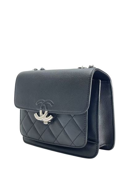 CHANEL - Black Sliver Caviar Quilted CC Box Flap Bag
