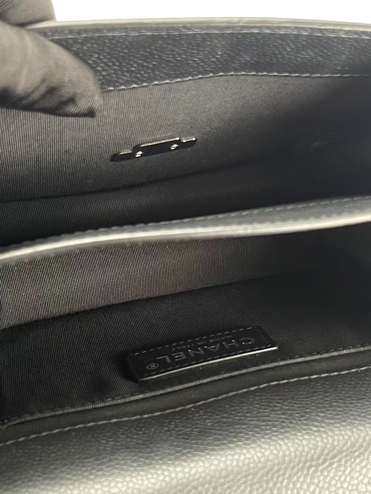 CHANEL - Black Sliver Caviar Quilted CC Box Flap Bag