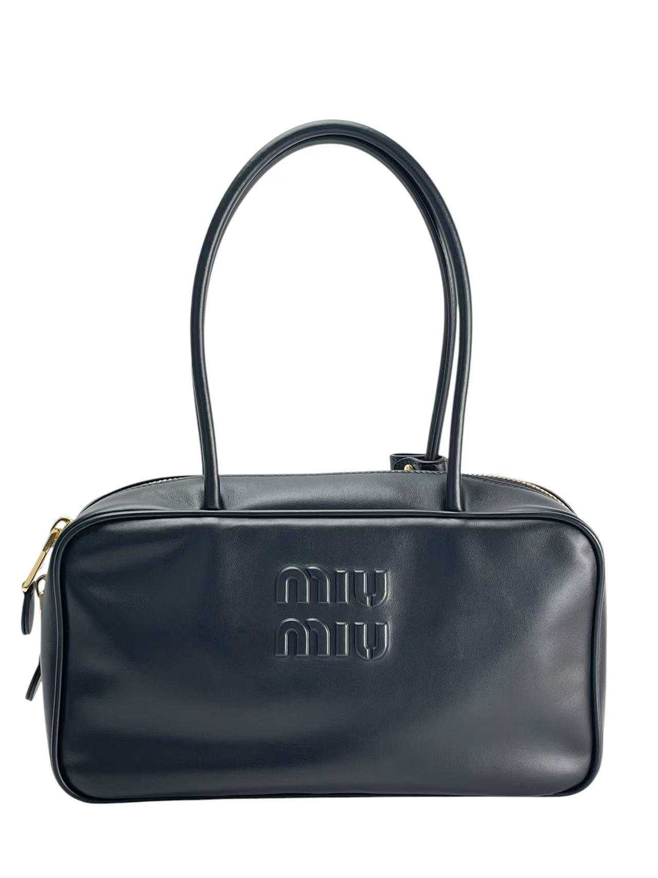MIUMIU - Lambskin Black Leather Bow Handle Bag