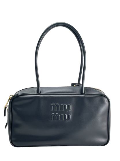 MIUMIU - Lambskin Black Leather Bow Handle Bag