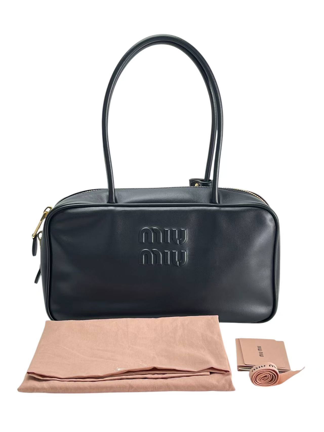 MIUMIU - Lambskin Black Leather Bow Handle Bag
