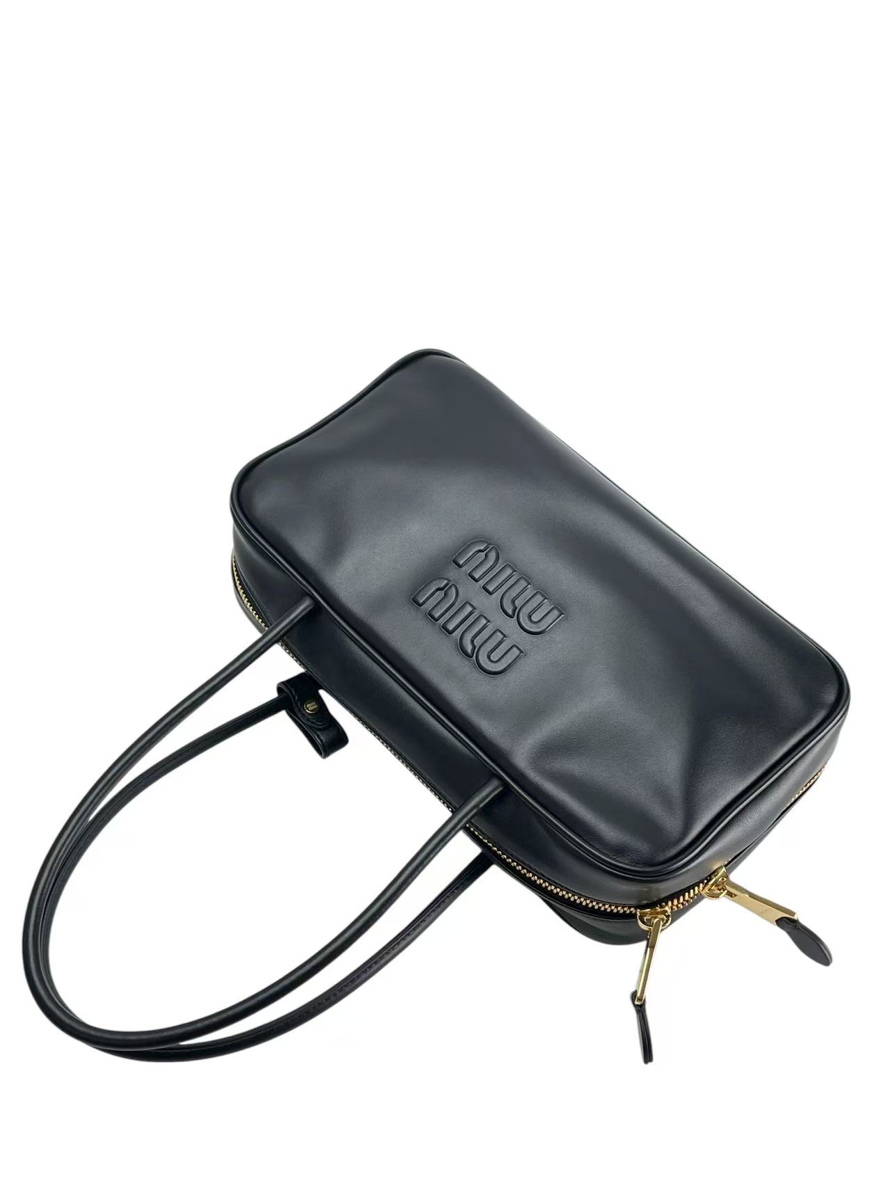 MIUMIU - Lambskin Black Leather Bow Handle Bag