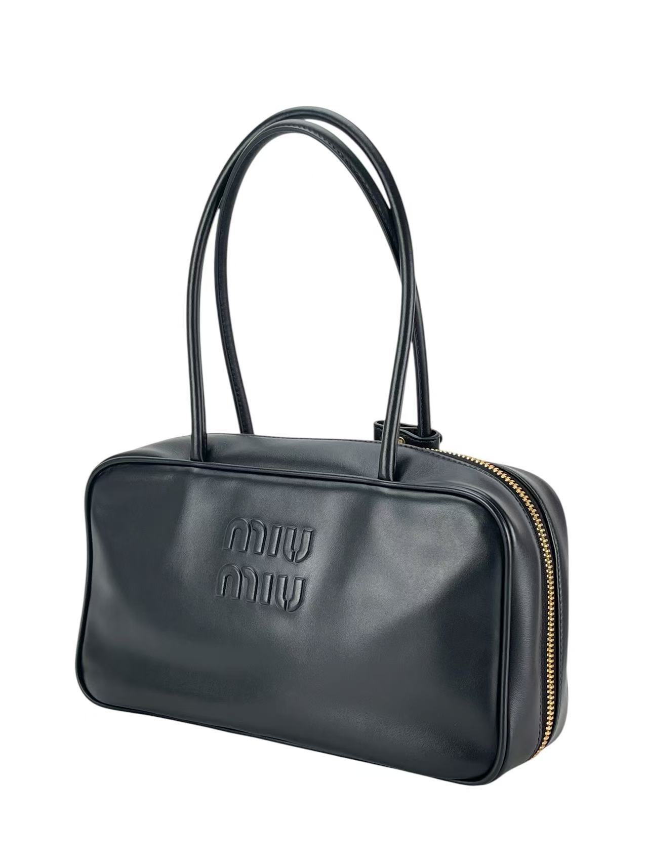 MIUMIU - Lambskin Black Leather Bow Handle Bag