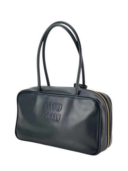 MIUMIU - Lambskin Black Leather Bow Handle Bag
