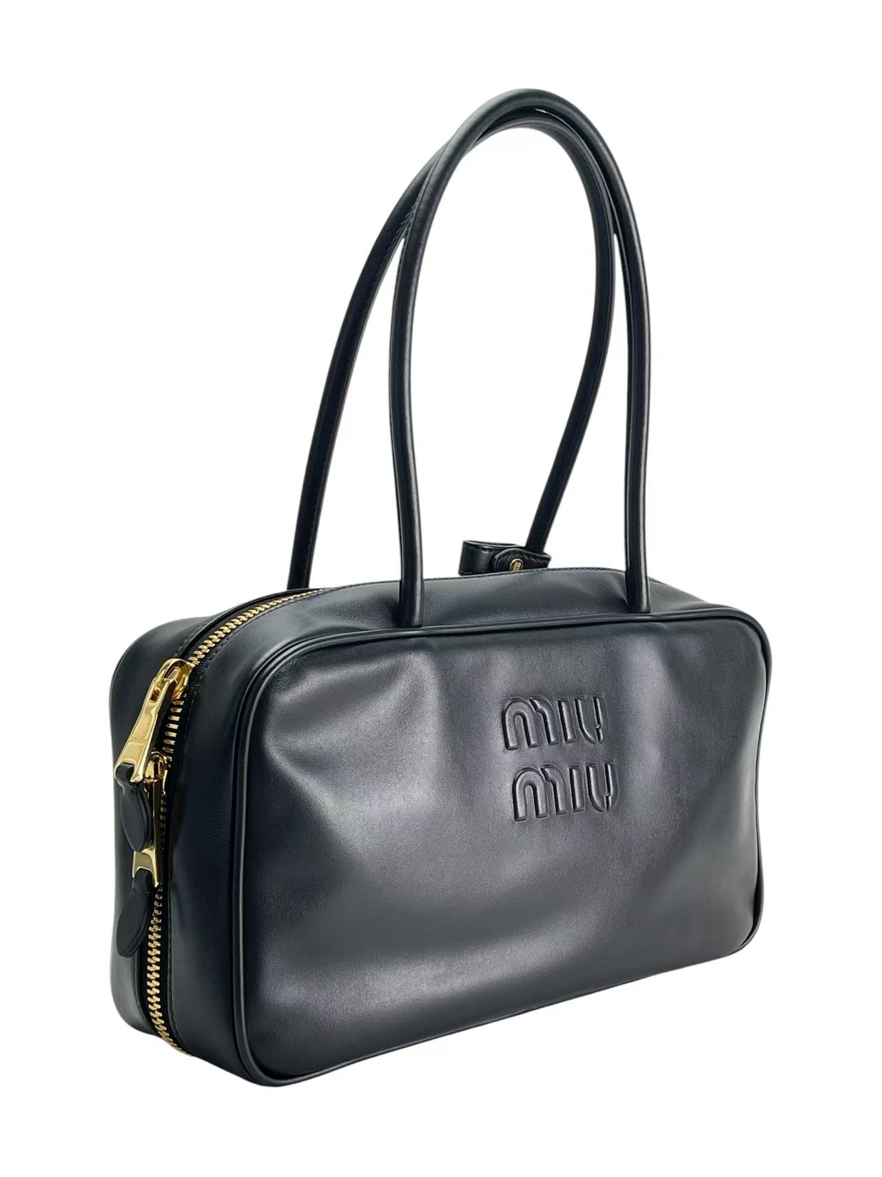 MIUMIU - Lambskin Black Leather Bow Handle Bag