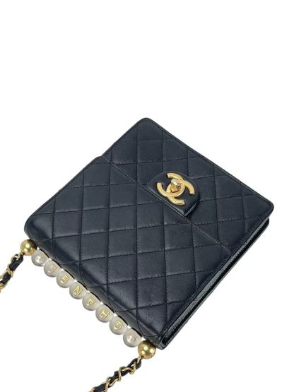 CHANEL - Lambskin Quilted Small Chic Pearls Flap Bag Black