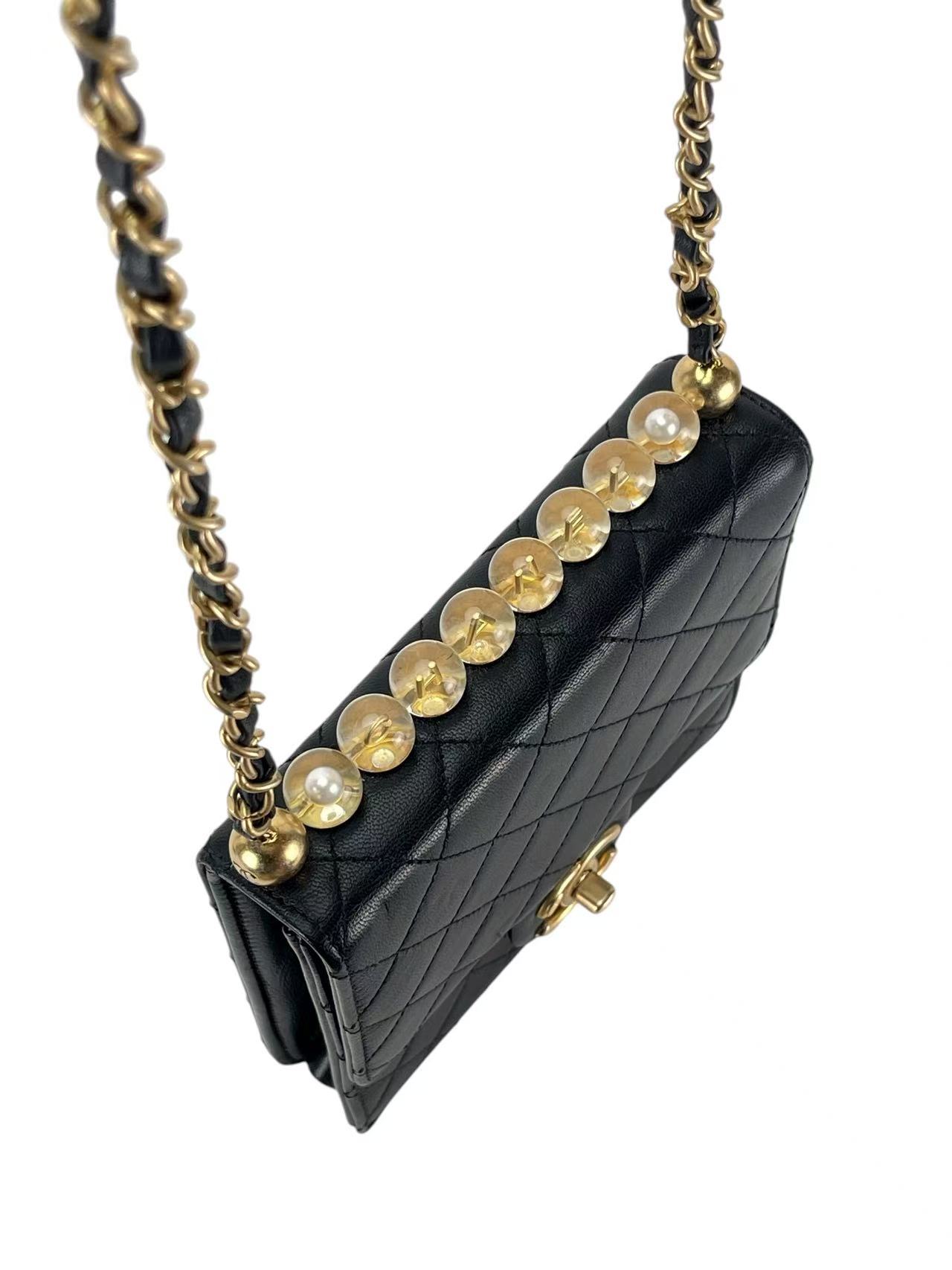 CHANEL - Lambskin Quilted Small Chic Pearls Flap Bag Black