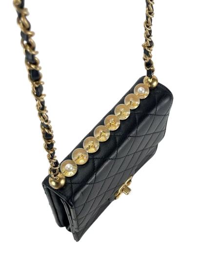 CHANEL - Lambskin Quilted Small Chic Pearls Flap Bag Black
