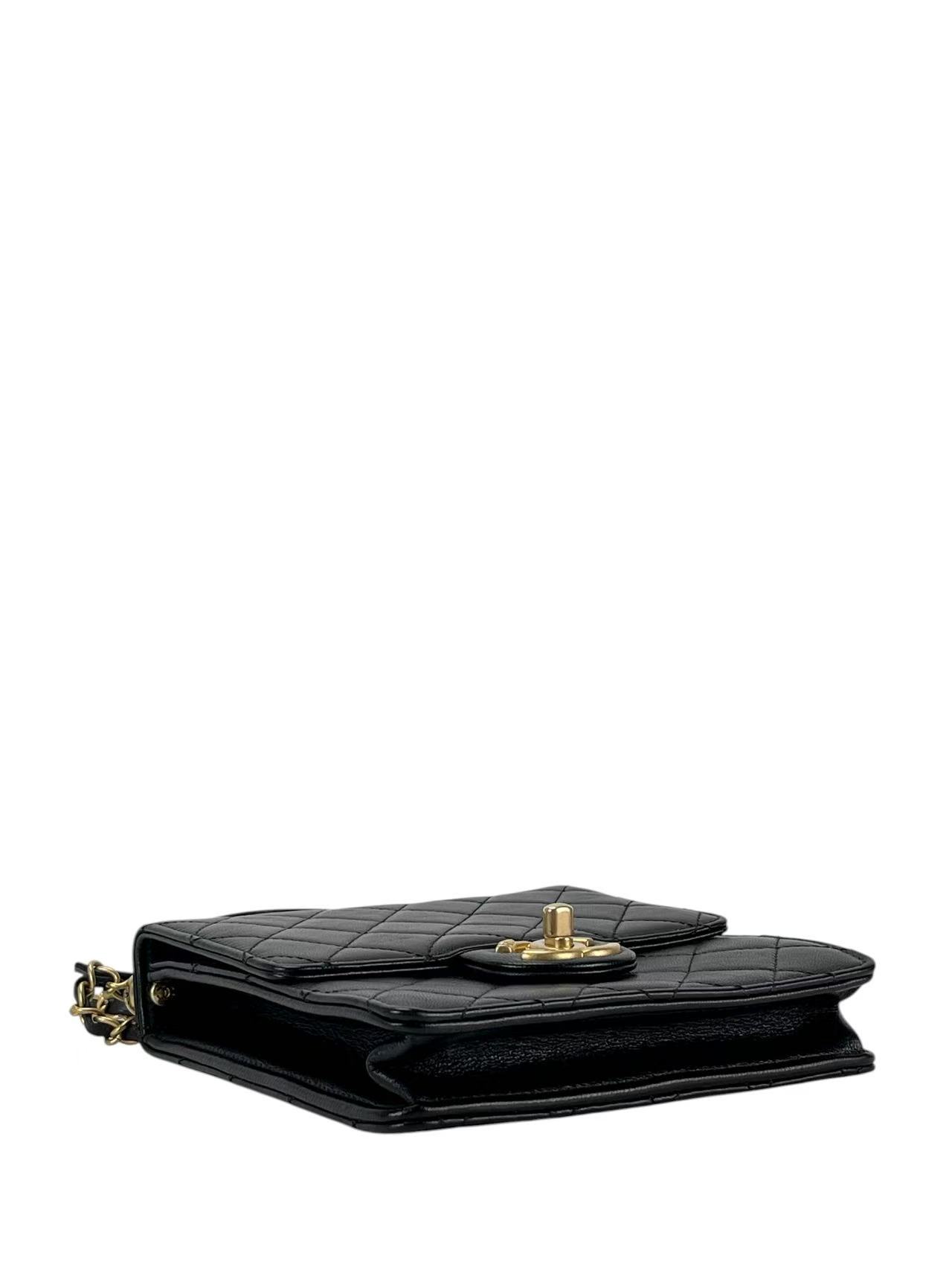 CHANEL - Lambskin Quilted Small Chic Pearls Flap Bag Black