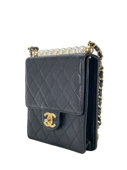 CHANEL - Lambskin Quilted Small Chic Pearls Flap Bag Black