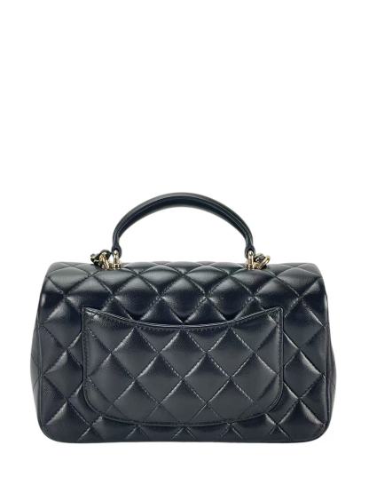 CHANEL - Top Handle Mini Matlasse 20 Lambskin Chain Bag Black Gold Hardware