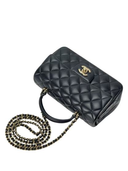 CHANEL - Top Handle Mini Matlasse 20 Lambskin Chain Bag Black Gold Hardware