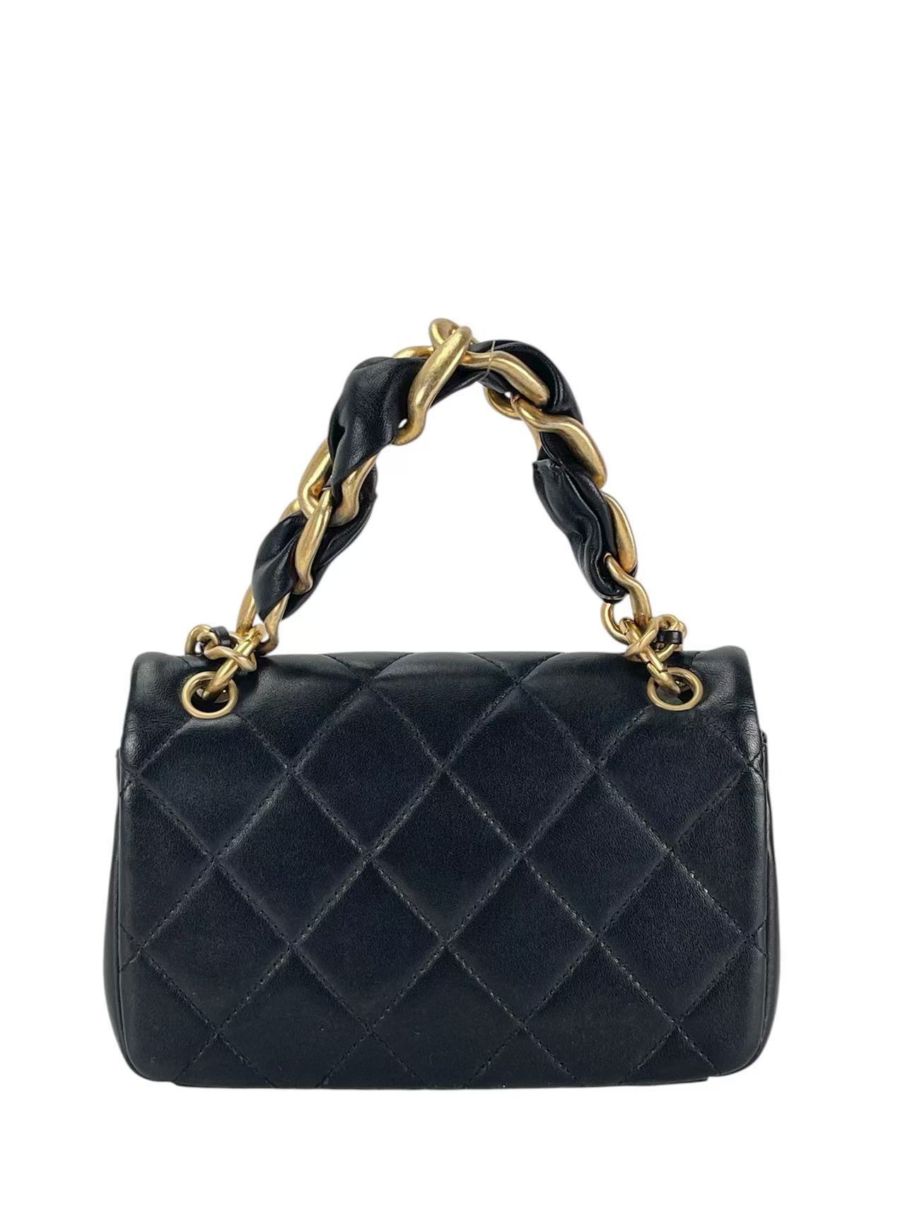 CHANEL - Black Calfskin Flap Bag with Top Handle