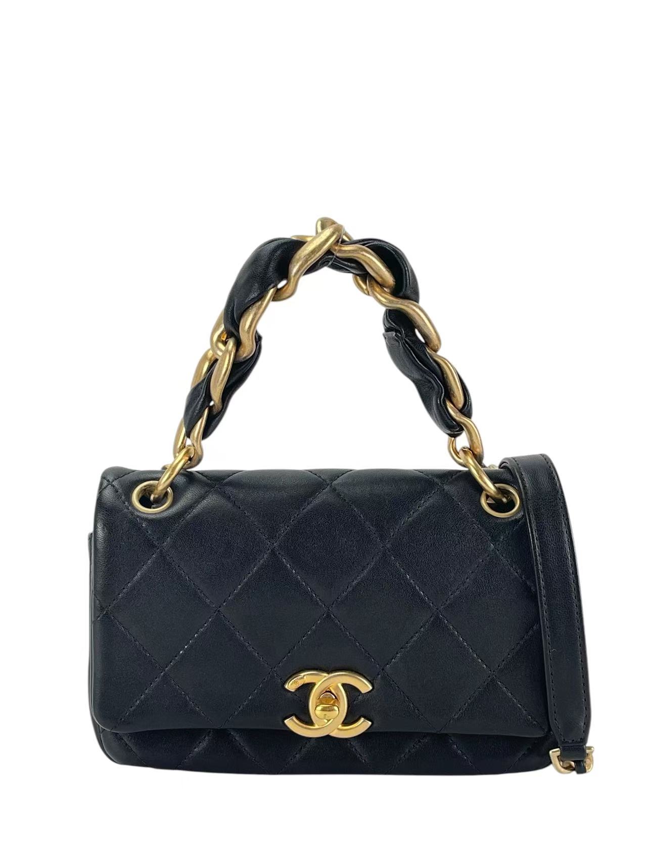 CHANEL - Black Calfskin Flap Bag With Top Handle – Camellia