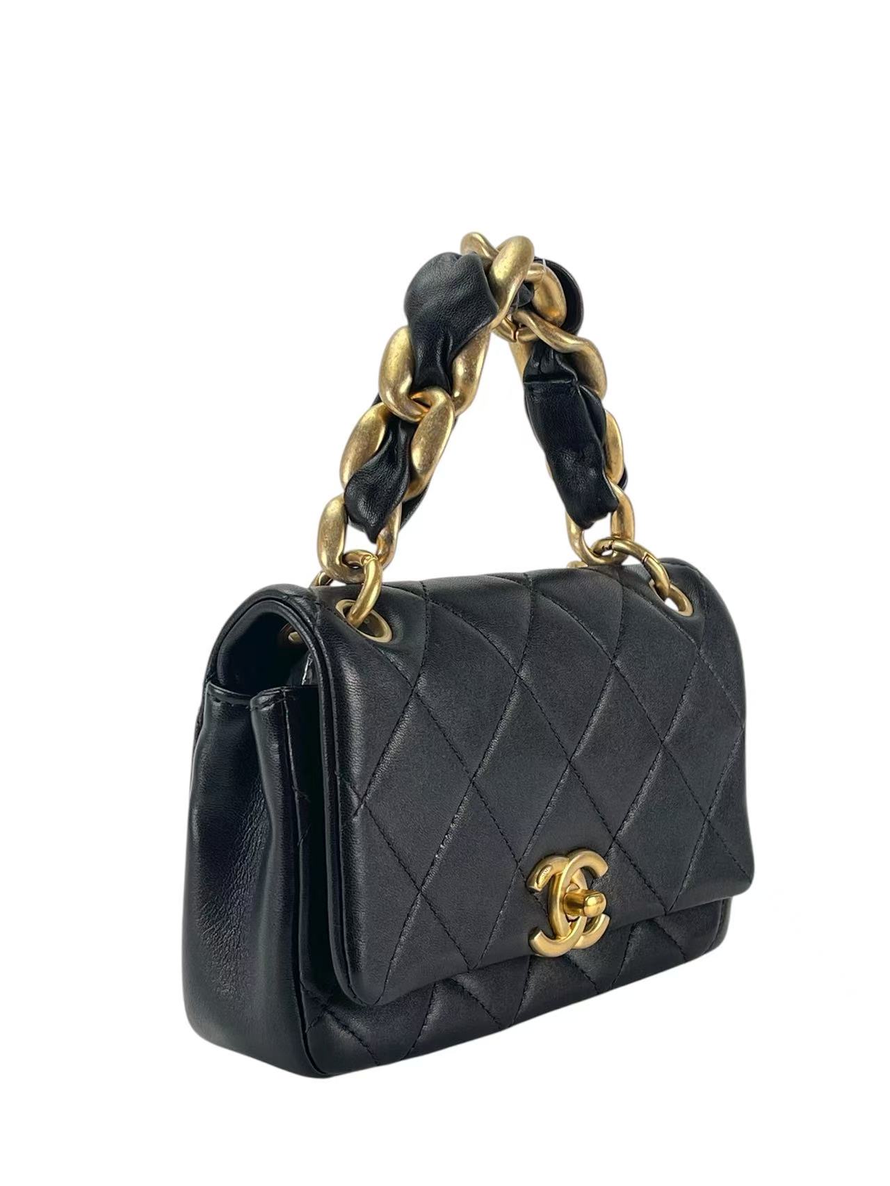 CHANEL - Black Calfskin Flap Bag with Top Handle