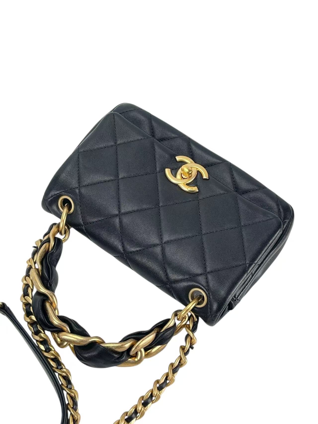 CHANEL - Black Calfskin Flap Bag with Top Handle