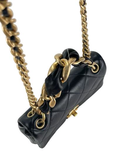 CHANEL - Black Calfskin Flap Bag with Top Handle