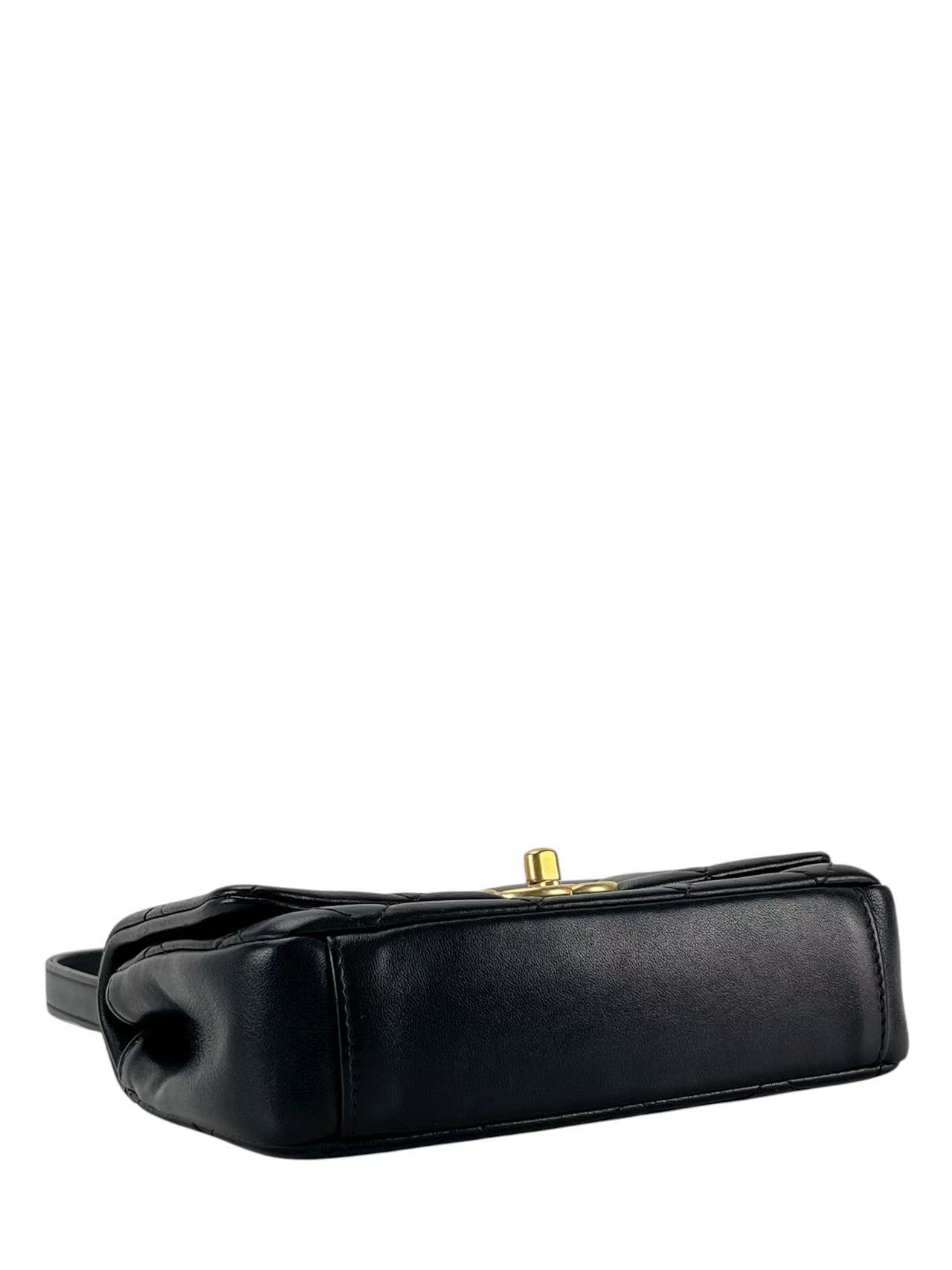CHANEL - Black Calfskin Flap Bag with Top Handle