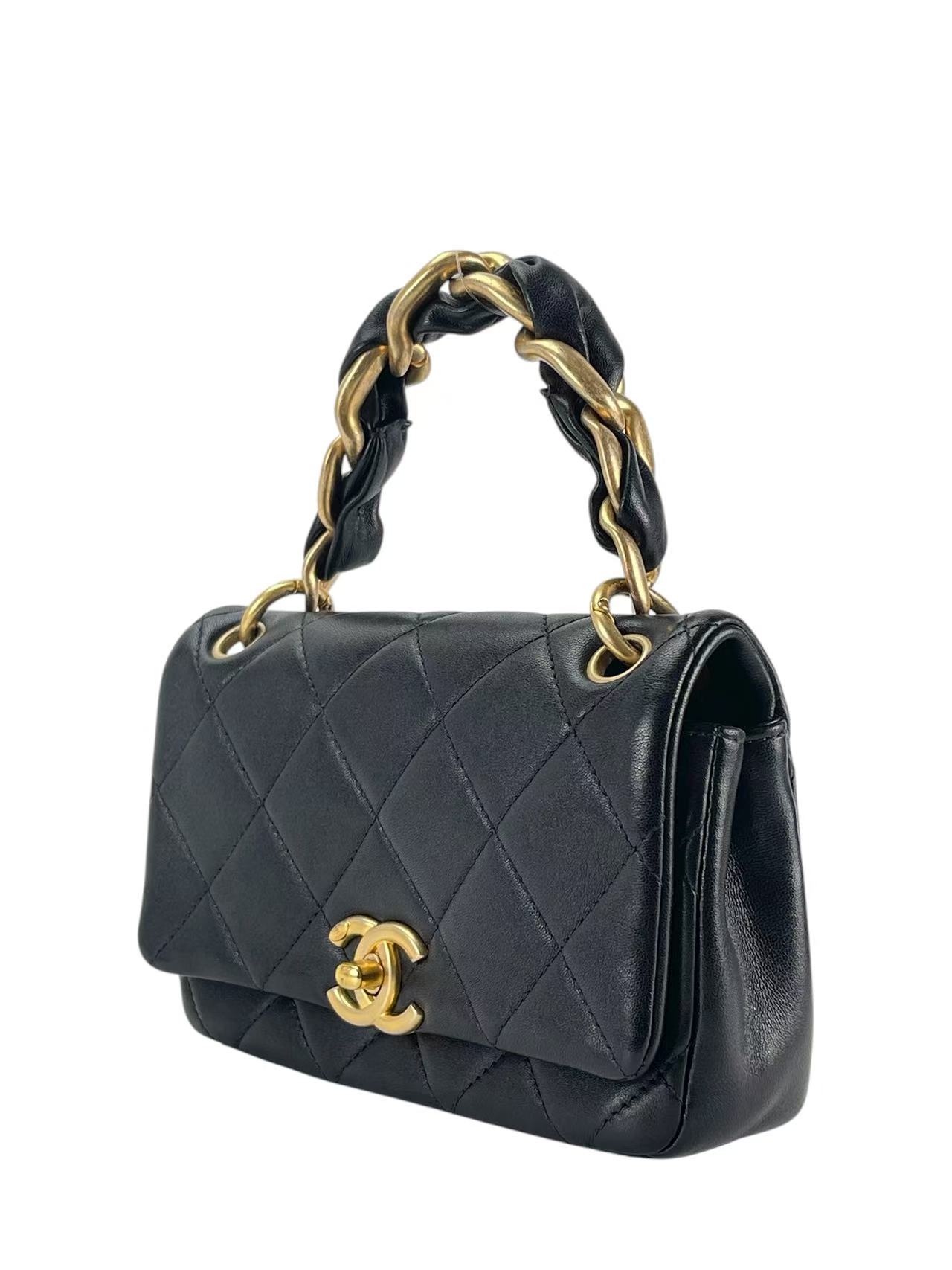 CHANEL - Black Calfskin Flap Bag with Top Handle